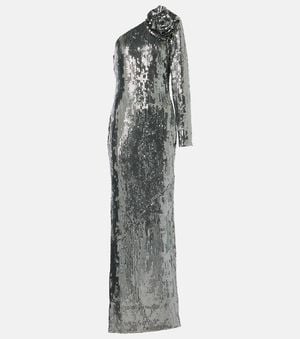 Roland Mouret Floral-Applique Sequined Gown - Grey