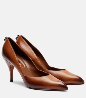Miu Miu 85 Leather Court Shoes - Brown