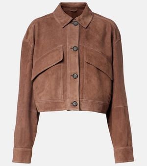 Brunello Cucinelli Monili Cropped Suede Jacket - Brown