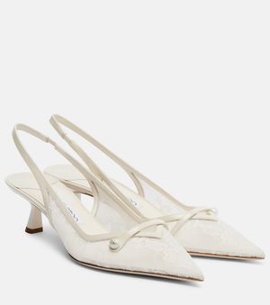 Jimmy Choo Slingback-Pumps Amita 45 Aus Spitze - Weiß