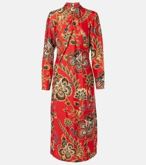 FARM Rio Draped Floral Midi Dress - Red