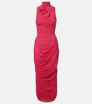 Magda Butrym Abito Midi Con Ruches E Applicazioni - Rosso