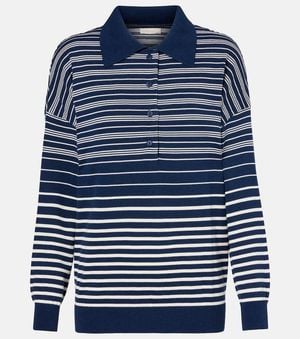 Faithfull the Brand Harlow Striped Oversized Polo Shirt - Blue