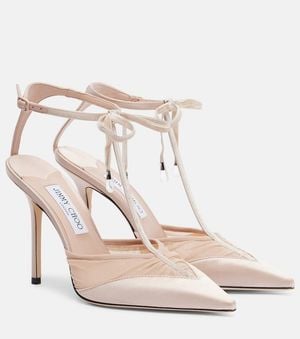 Jimmy Choo Afia 100 Velvet-Trimmed Satin Pumps - Natural