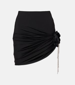 Area Draped Embellished Jersey Miniskirt - Black