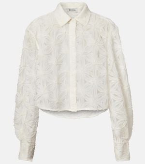 Jonathan Simkhai Blouse Anders Raccourcie A Fleurs - Blanc