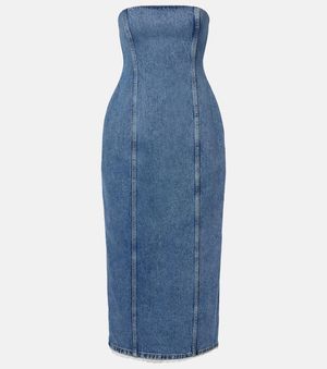 Magda Butrym Vestido Midi En Denim Con Croche - Azul