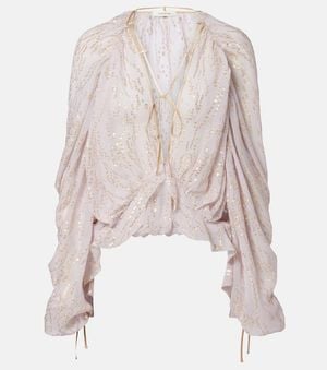 JACQUES WEI Ruffled Silk-Blend Shirt - Purple