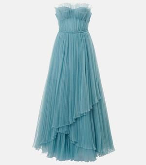Costarellos Marinel Plisse Tulle Gown - Blue