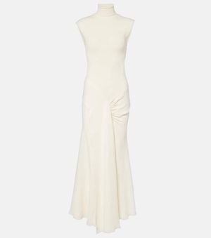 Victoria Beckham Draped Turtleneck Jersey Maxi Dress - White