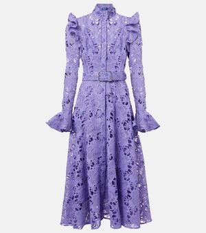LEO LIN Aliyah Floral Ruffled Lace Midi Dress - Purple