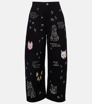 Loewe X Louis Wain Embroidered Wide-Leg Jeans - Black