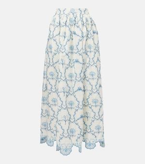 Agua Bendita Tangelo Floral Linen Maxi Skirt - Blue