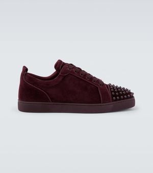 Christian Louboutin Louis Junior Spikes Suede Sneakers - Red