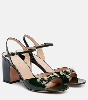 Gucci Lady Horsebit 75 Patent Leather Sandals - Black