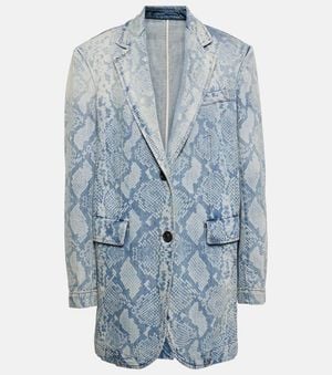 Sportmax Snake-Effect Denim Blazer - Blue