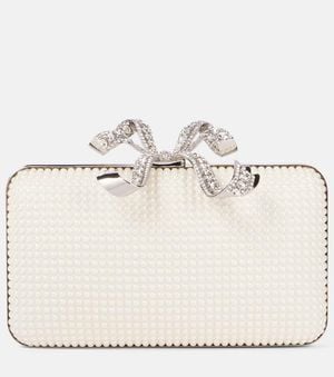 Self-Portrait Clutch Bow Mit Zierperlen Und Kristallen - Natur