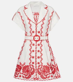 Zimmermann Besticktes Minikleid Lucky Aus Leinen - Rot