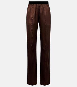 Tom Ford Silk-Blend Straight Pants - Brown