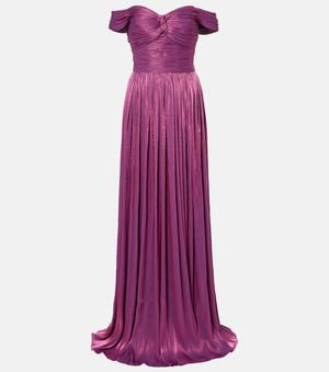 Costarellos Ruched Off-Shoulder Gown - Purple