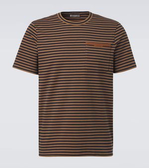 Moncler Striped Cotton-Blend Jersey T-Shirt - Brown