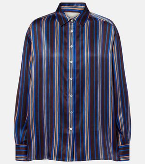 Asceno Maya Striped Silk Charmeuse Pyjama Shirt - Blue