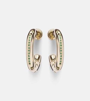 Lauren Rubinski Peggy 14Kt Hoop Earrings With Emeralds - Metallic