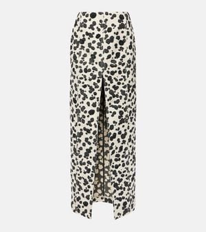 Area Dalmatian Front-Slit Denim Maxi Skirt - White
