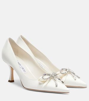 Jimmy Choo Auria 70 Embellished Satin Pumps - White