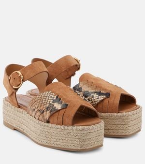 Ulla Johnson Espadrille-Sandalen Elsa Aus Veloursleder Mit Leder - Braun