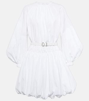 Jil Sander Leather-Trimmed Cotton Poplin Minidress - White