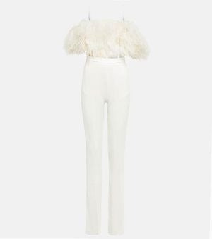 David Koma Combi-Pantalon A Plumes - Blanc