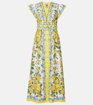 FARM Rio Printed Cotton Midi Dress - Yellow