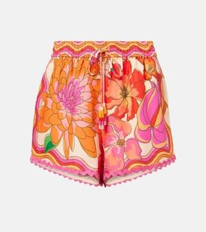 FARM Rio Floral Linen-Blend Shorts - Pink