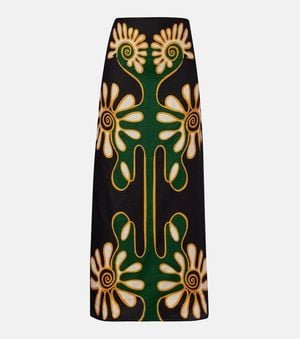 Cala De La Cruz Jupe Midi Celina Imprimee En Lin - Vert