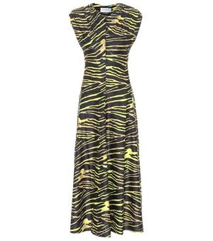 Marine Serre Zebra-Print Jersey Maxi Dress - Green