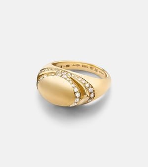 BVLGARI Ring Cabochon Aus 18Kt Gelbgold Mit Diamanten - Mettallic