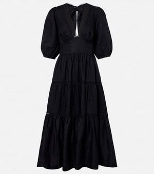 Heidi Klein Meteora Lace-Trimmed Linen Midi Dress - Black