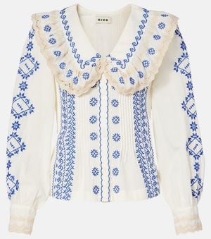 RIXO London Percy Embroidered Cotton Blouse - Blue