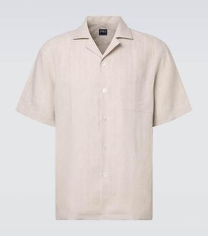 Fedeli Striped Linen Bowling Shirt - Natural