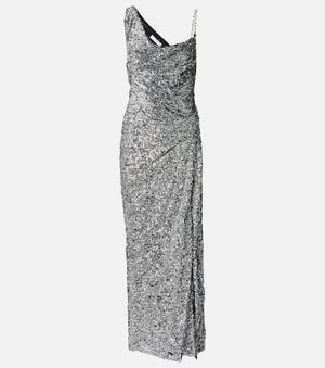 Area One-Shoulder Sequined Gown - Gray