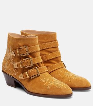 Chloé Verzierte Ankle Boots Susanna Aus Veloursleder - Braun