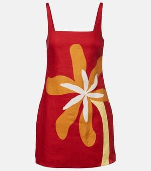 Cala De La Cruz Siela Floral Linen Minidress - Red