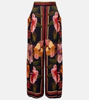 FARM Rio Floral High-Rise Wide-Leg Pants - Red