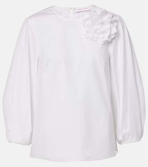 Carolina Herrera Floral-Applique Cotton-Blend Blouse - White