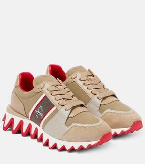 Christian Louboutin Nastroshark 40 Sneakers Aus Canvas, Veloursleder Und Leder Mit Besticktem Ripsbandbesatz - Braun