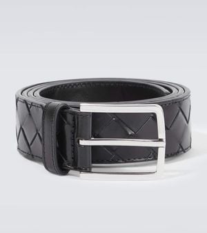 Bottega Veneta Intrecciato Leather Belt - Black