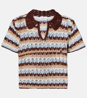 Anna Kosturova Crochet Striped Cotton Polo Shirt - Multicolour