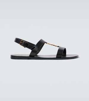 Saint Laurent Cassandre Leather Sandals - Black