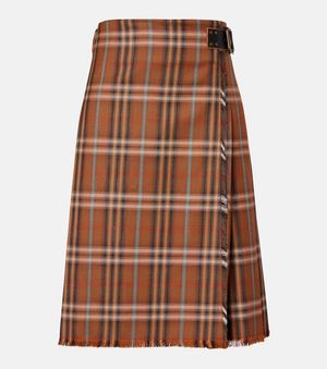 Burberry Falda Midi De Lana Con Check - Marrón